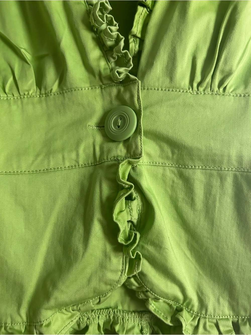 Green Ruffle V-Neck Button Front Top - Picture 4 of 5